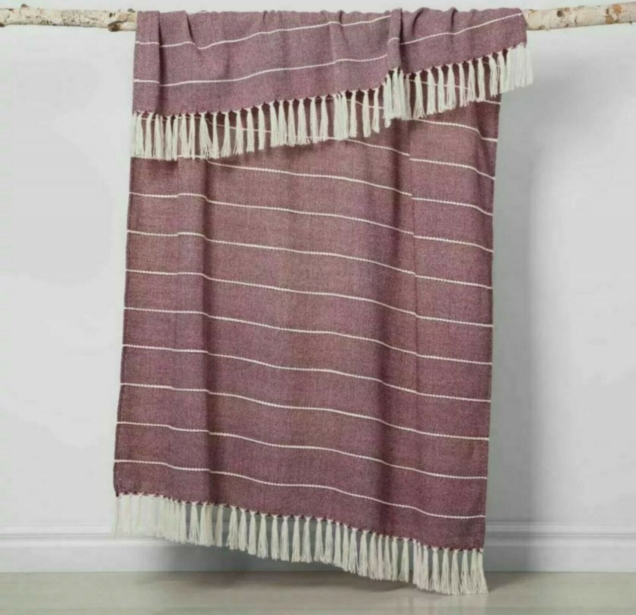 Opal House Woven Acrylic Stripe Throw Blanket With Fringe Tassels