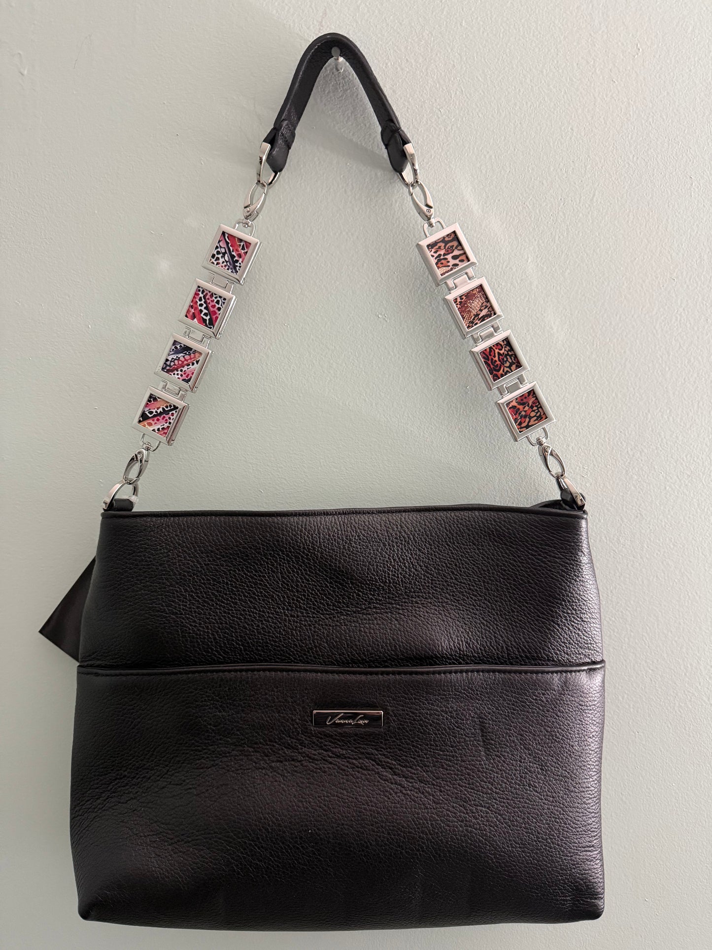 Genuine Leather Crossbody Tote Handbag With Removable Lockets Strap