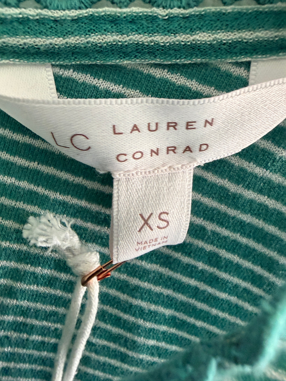 LC Lauren Conrad Green Striped Ruffle Trim Tank Top Women's Size XS
