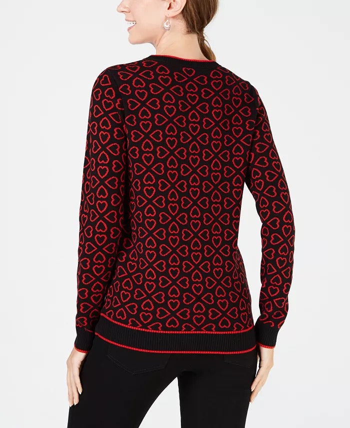 Charter Club Heart-Pattern Sweater In Black With Red Hearts