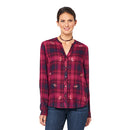 Democracy Long Sleeve Plaid Shirt With Floral Embroidery-Fuchsia
