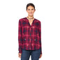 Democracy Burgundy Plaid Floral Embroidered Button Down Blouse Small