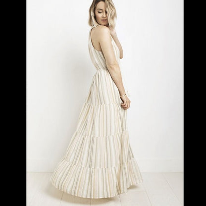LC Lauren Conrad Yellow Striped Tiered Maxi Dress