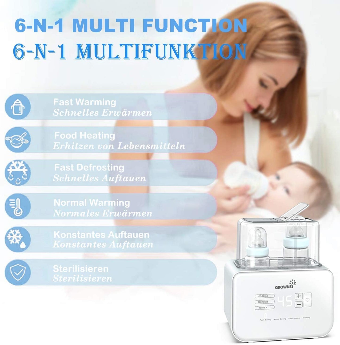 Baby Bottle Warmer Grownsy With Defrost, Sterilizing and Food Heating