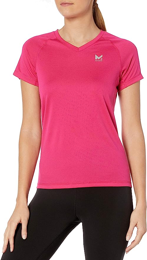 Mission Women's Vapor Active Alpha Short Sleeve V-Neck T-Shirt In Pink