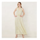 Front  view of LC Lauren Conrad yellow striped halter maxi dress, women's size XS brand new with tags.