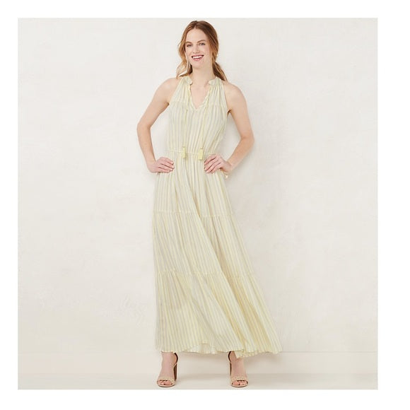 LC Lauren Conrad Yellow Striped Tiered Maxi Dress