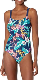 Coastal Blue Women's Modest One Piece Swimsuit Blue Tropical