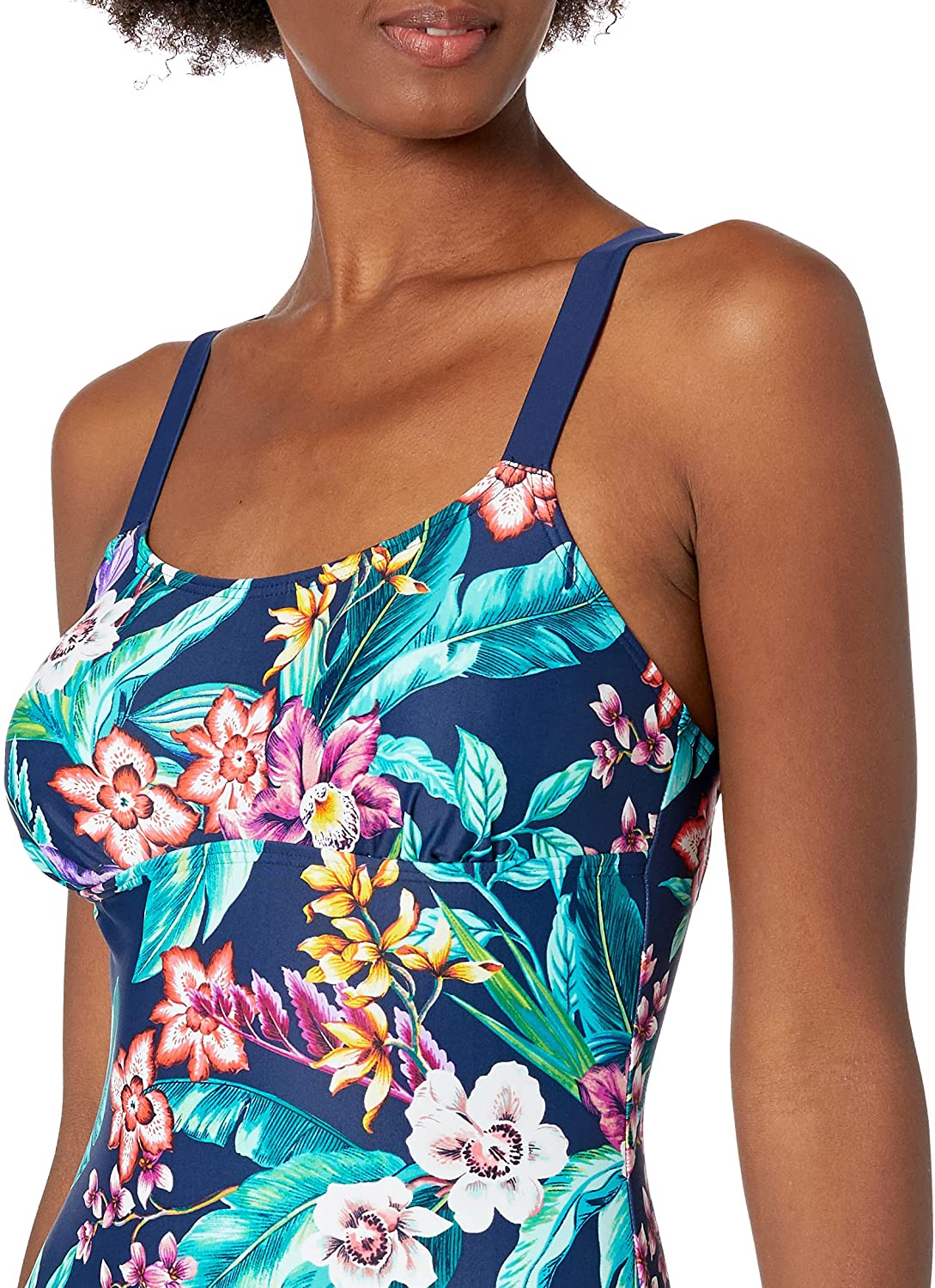 Coastal Blue Women's Modest One Piece Swimsuit Blue Tropical