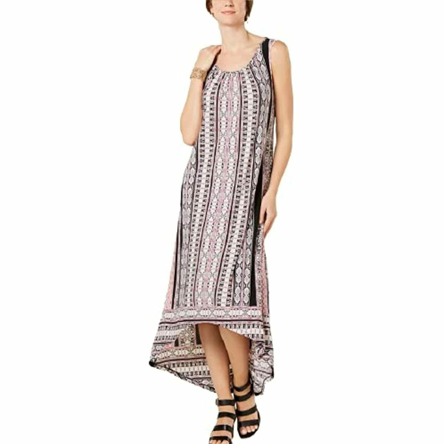 Style & Co Pink, White & Black Aztec Print Maxi Dress