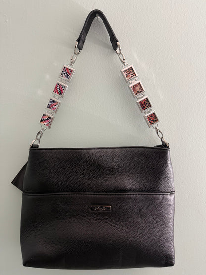 Genuine Leather Crossbody Tote Handbag With Removable Lockets Strap