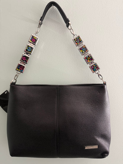 Vertical Stitch Leather Crossbody Handbag Removable Strap and Lockets