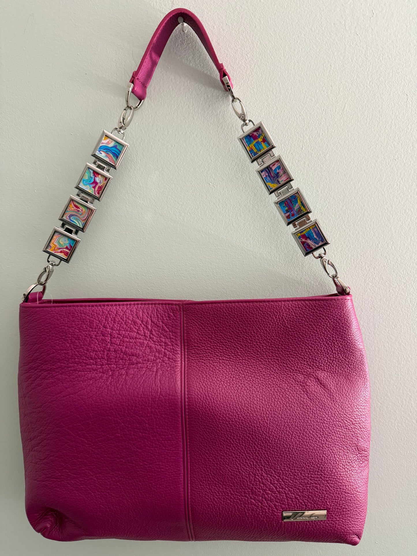 Vertical Stitch Leather Crossbody Handbag Removable Strap and Lockets