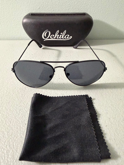 Unisex Pilot Sunglasses Aviator UV400 Mirrored Black Lens Metal Frame
