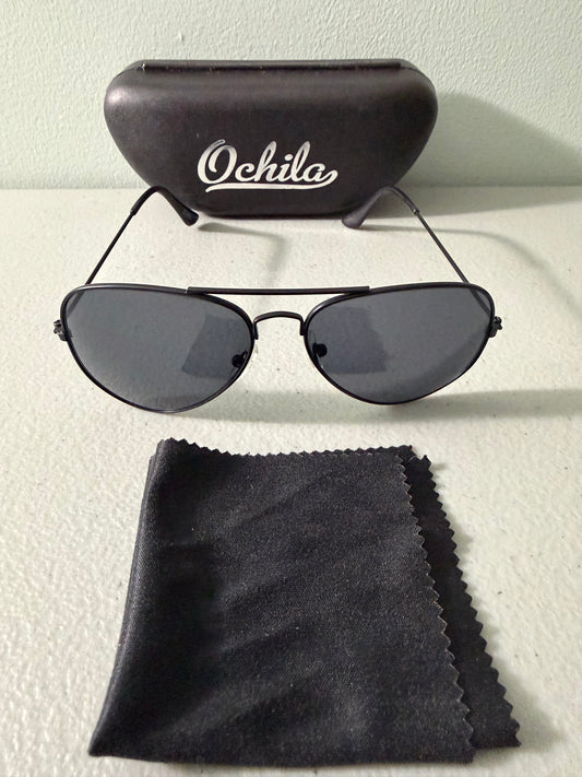 Unisex Pilot Sunglasses Aviator UV400 Mirrored Black Lens Metal Frame