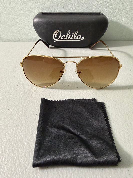 Unisex Pilot Sunglasses Aviator UV400 Mirrored Brown Lens Gold Frame