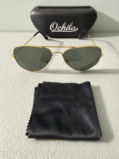 Unisex Pilot Sunglasses Aviator UV400 Mirrored Green Lens Metal Frame