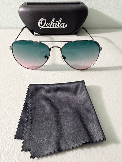 Unisex Pilot Sunglasses Aviator UV400 Mirrored Teal Lens Metal Frame