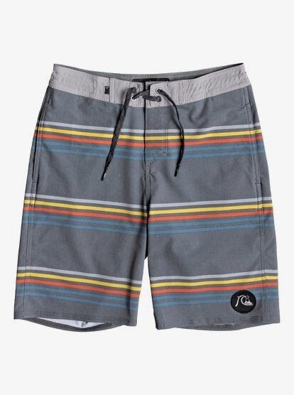 Quiksilver Men's Beach Shorts Stripes Gray Trunks Size 38, 18"Inch