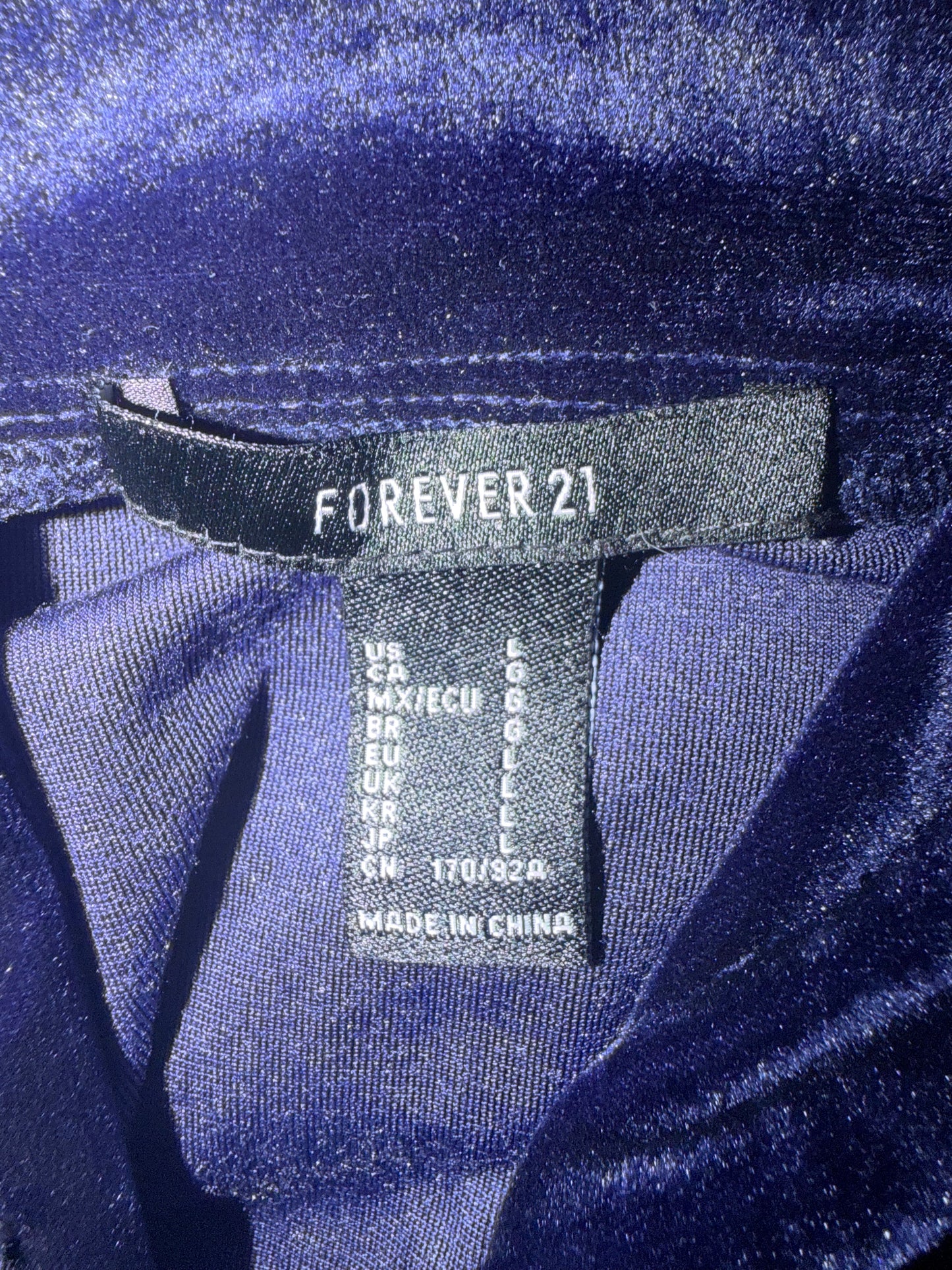 Forever 21 Women's Velour Hoodie Blue Crushed Velvet Sweater Crop Top