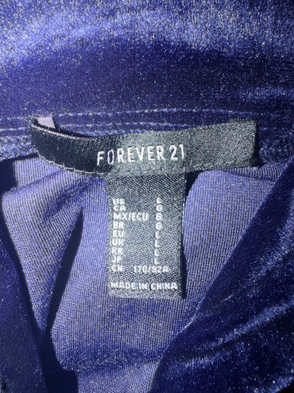 Forever 21 Women's Velour Hoodie Blue Crushed Velvet Sweater Crop Top