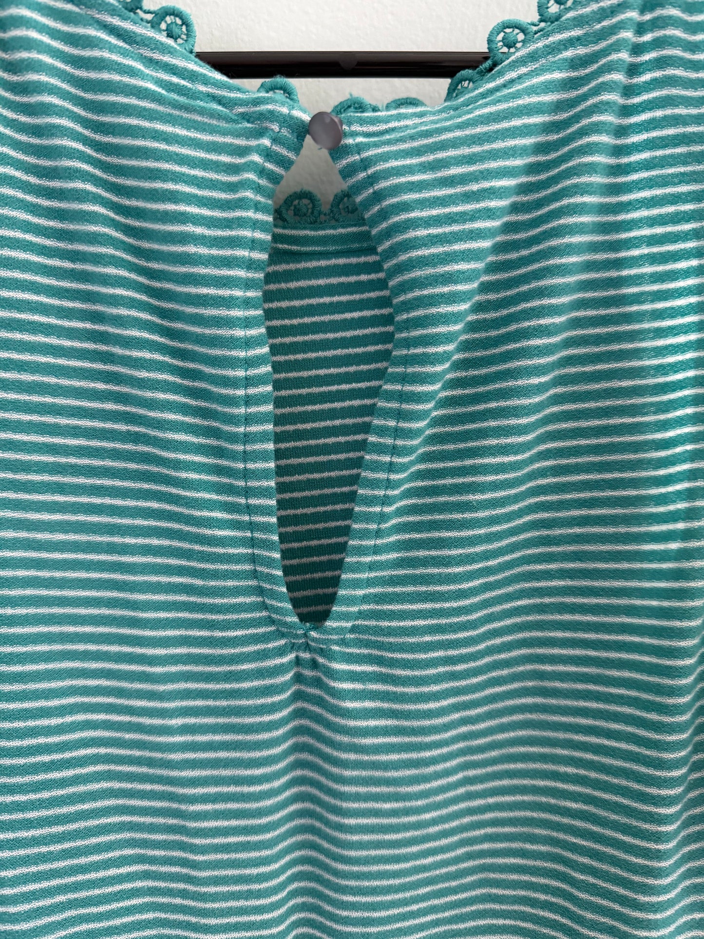 Lauren Conrad Women's Peplum Tank Top Lace Accent Green With Stripes