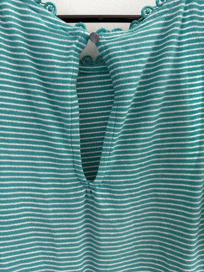 Lauren Conrad Women's Peplum Tank Top Lace Accent Green With Stripes