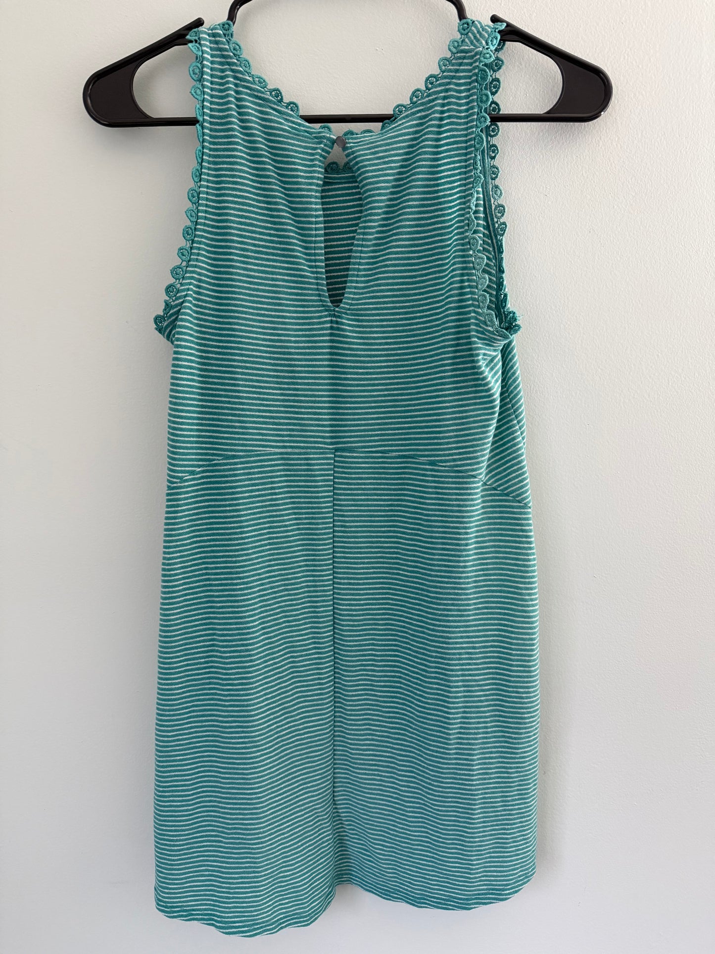 Lauren Conrad Women's Peplum Tank Top Lace Accent Green With Stripes