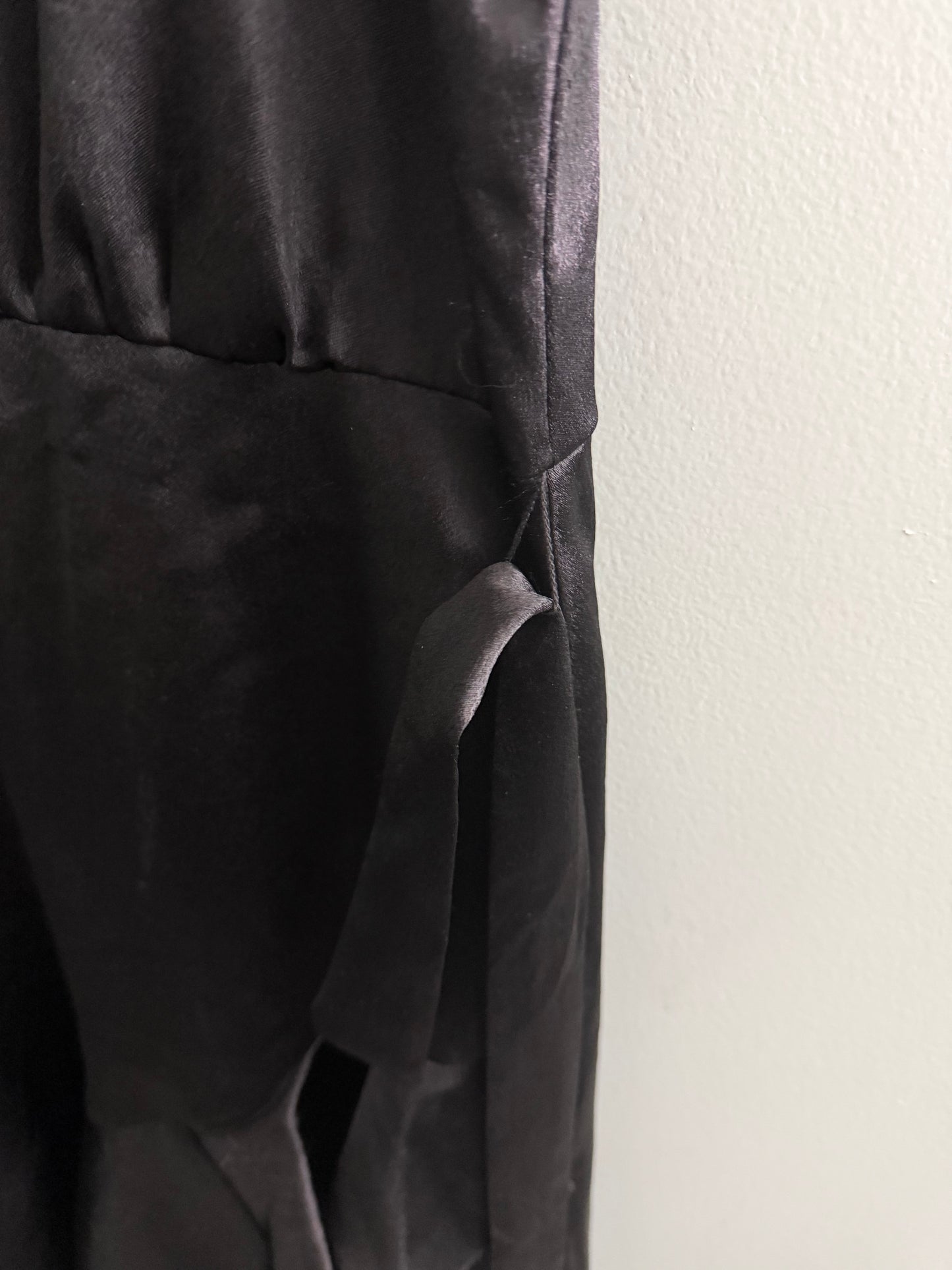 Taylor Dress Satin Sleeveless Midi Dress In Black With a High-Low Hem