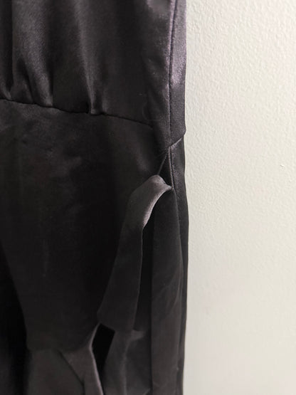 Taylor Dress Satin Sleeveless Midi Dress In Black With a High-Low Hem