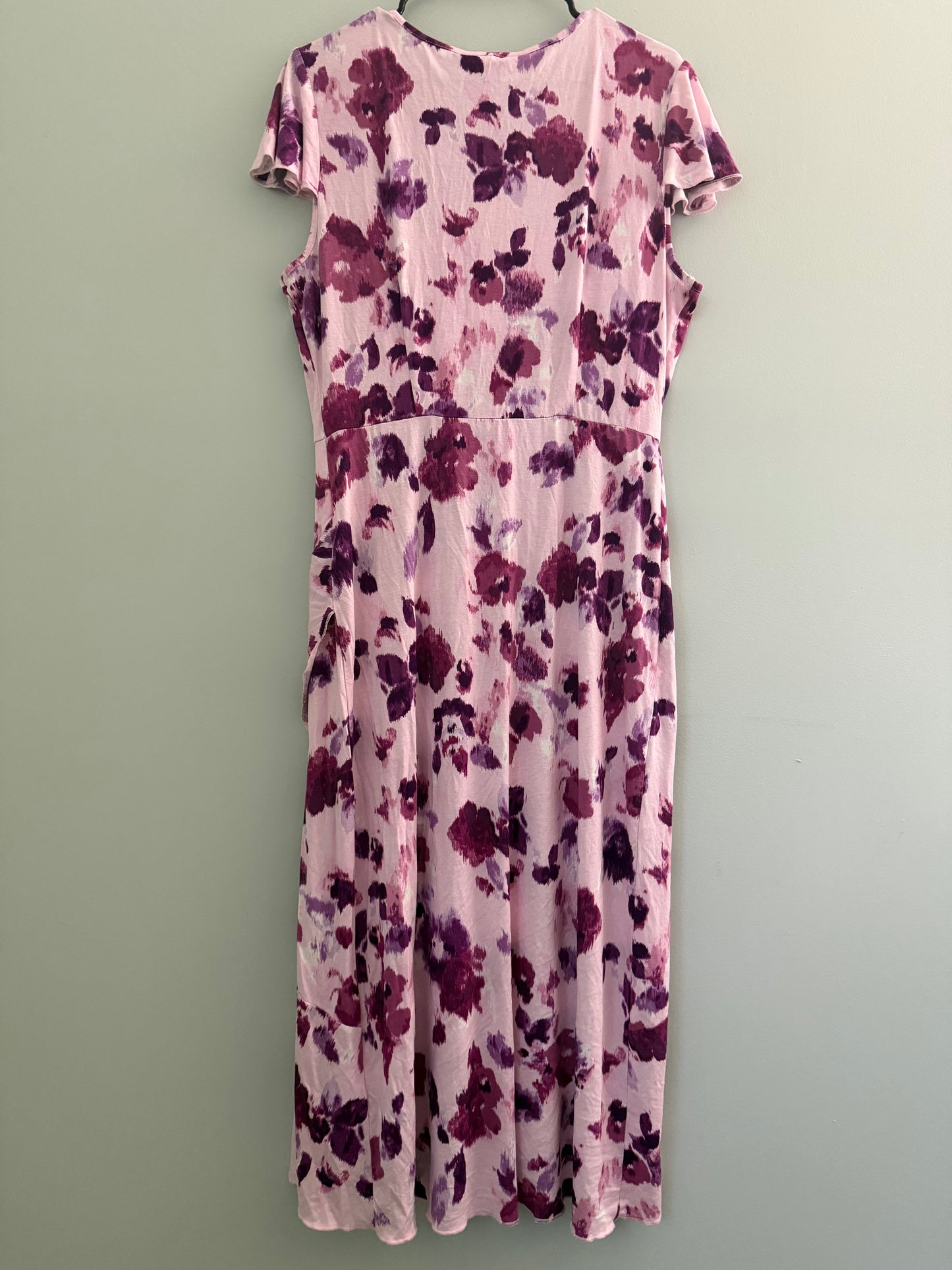 Juicy Couture Pink Faux Wrap Midi Dress With Purple Floral Print
