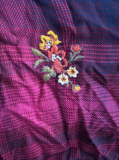 Democracy Long Sleeve Plaid Shirt With Floral Embroidery-Fuchsia