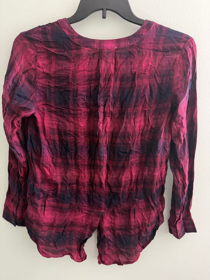 Democracy Long Sleeve Plaid Shirt With Floral Embroidery-Fuchsia