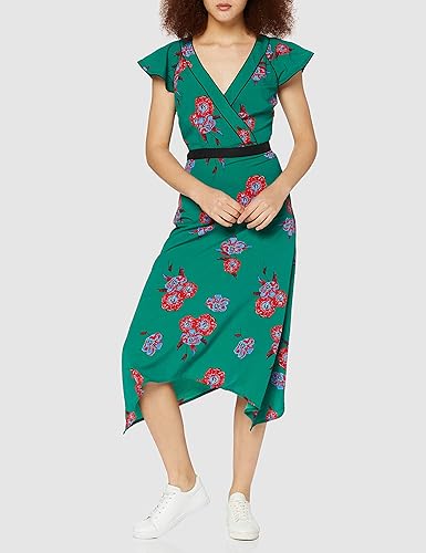 Find Midi Floral Wrap Dress With Tailored Waistband, Asymmetric Hem
