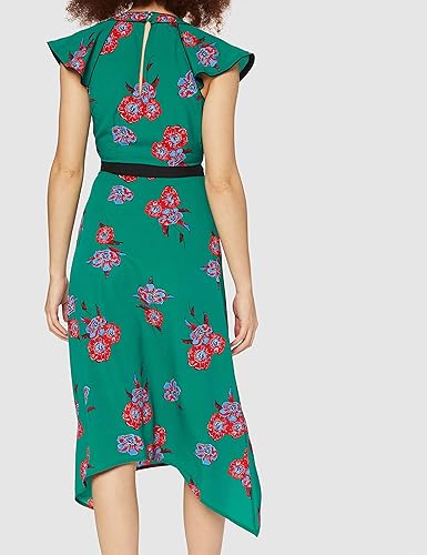 Find Midi Floral Wrap Dress With Tailored Waistband, Asymmetric Hem