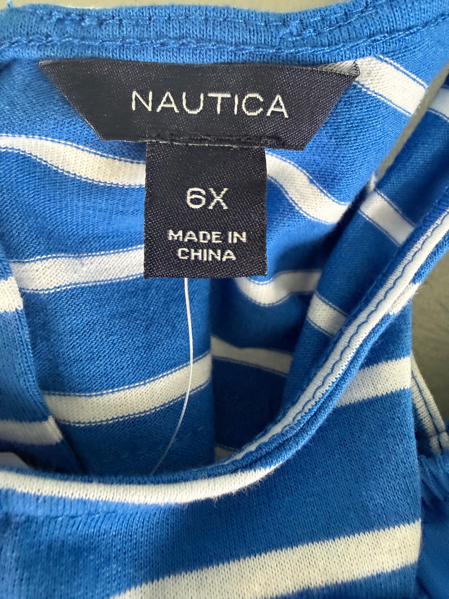 Nautica Blue and White Striped Girl's Ruffle Cold Shoulder Romper -6X