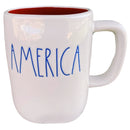 Rae Dunn "America" Coffee, Tea Ceramic Mug White with Blue Lettering