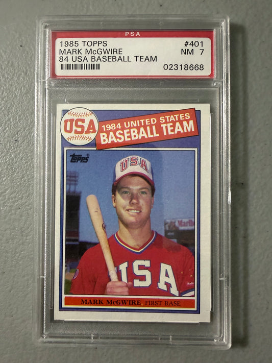 Mark McGwire 1985 Topps USA #401 Rookie Baseball Trading Card PSA 7 NM