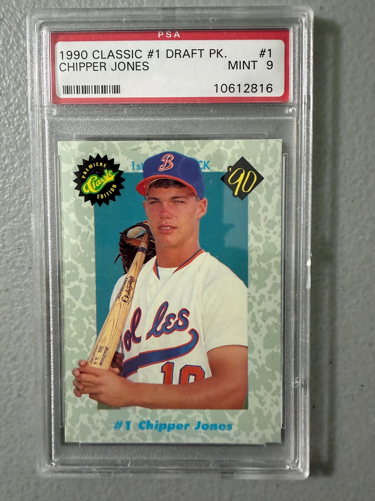 1990 Classic #1 Draft Picks Chipper Jones RC Baseball Card PSA 9 Mint