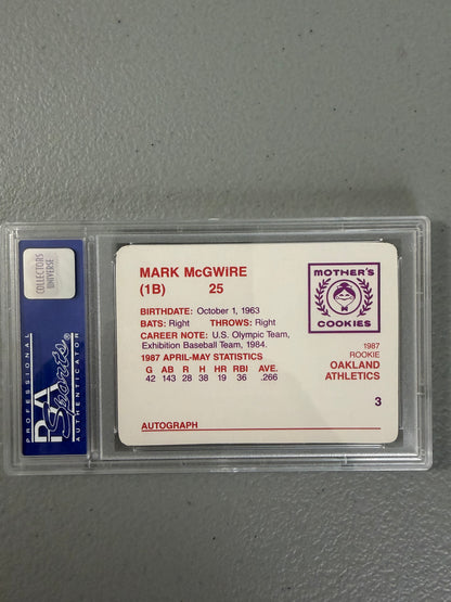 1987 Mark McGwire Mother's Cookies RC PSA 9 Mint Beginning Bat Swing