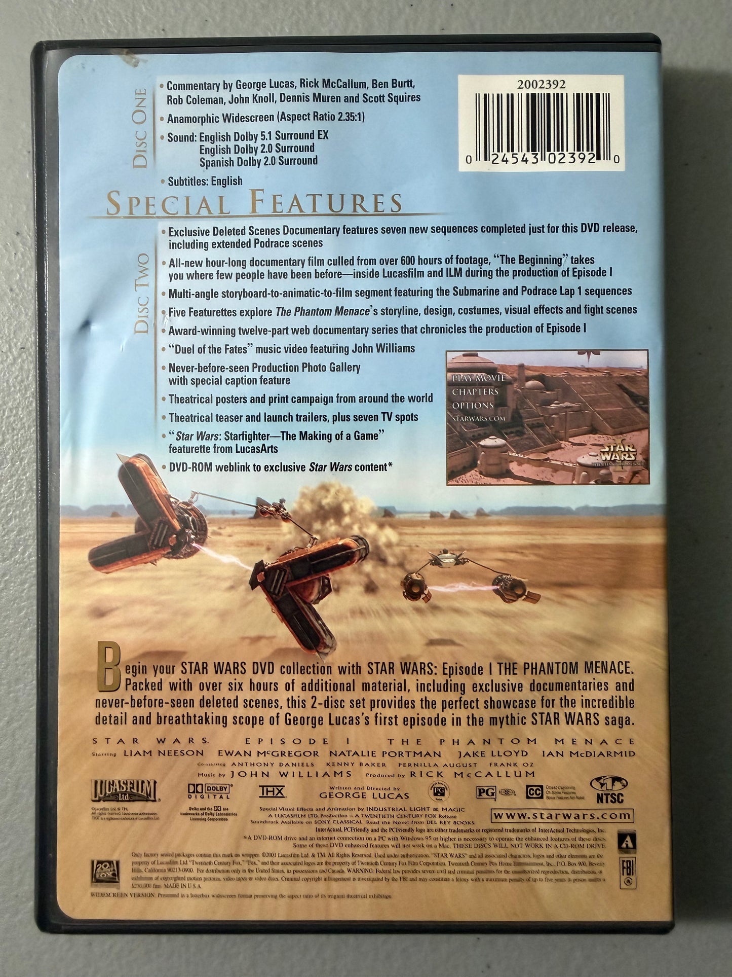 Star Wars The Phantom Menace Episode I DVD 2-Disc Set / Preowned
