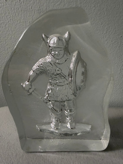 Vintage Bergdala Swedish Crystal Viking Paperweight