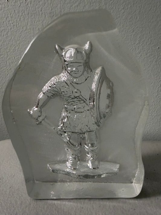 Vintage Bergdala Swedish Crystal Viking Paperweight