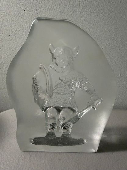 Vintage Bergdala Swedish Crystal Viking Paperweight