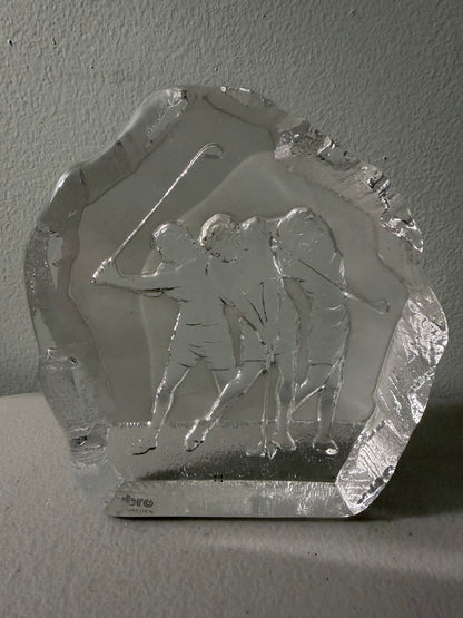 Vintage NYBRO Sweden Crystal Lady Golfer Paperweight
