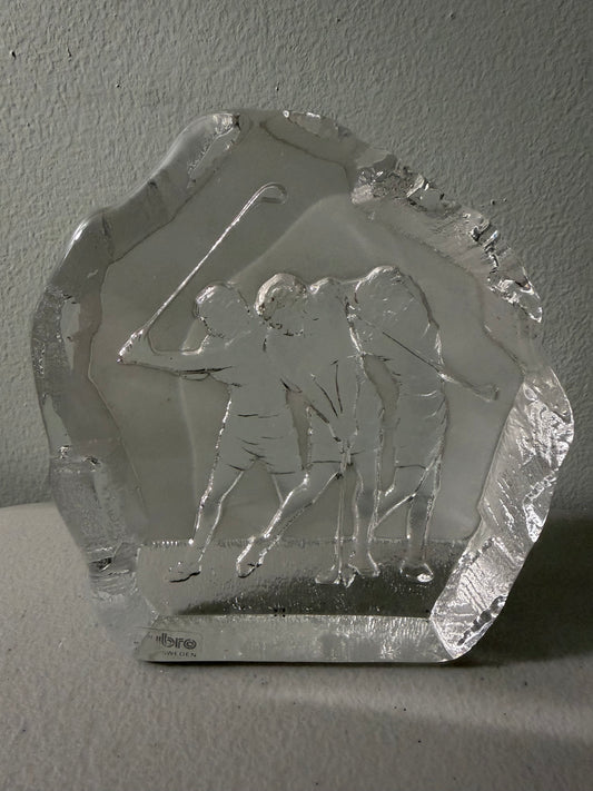 Vintage NYBRO Sweden Crystal Lady Golfer Paperweight