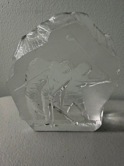 Vintage NYBRO Sweden Crystal Lady Golfer Paperweight