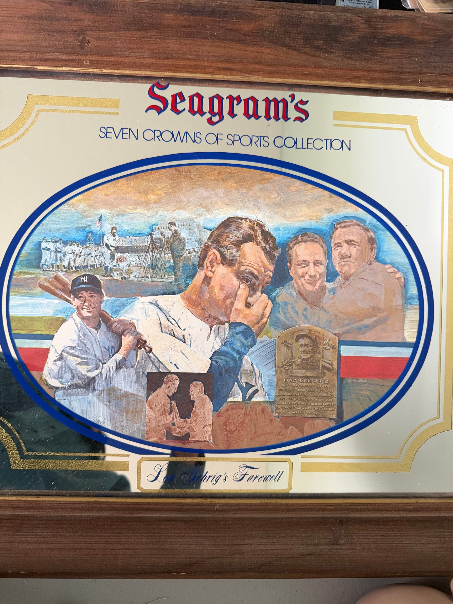 Seagram's Seven 7 Crown Lou Gehrig's Farewell Collectible Bar Mirror