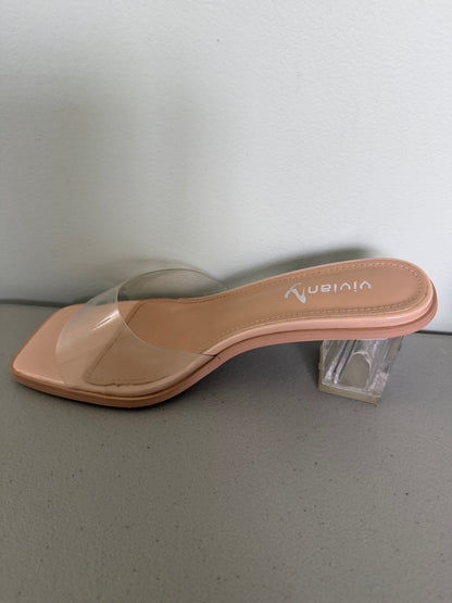 Vivianly Clear Square Toe Chunky Heeled Sandal Mule- NEW With Defect