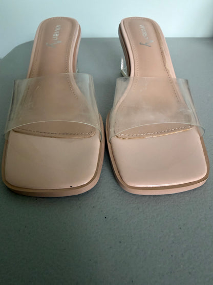 Vivianly Clear Square Toe Chunky Heeled Sandal Mule- NEW With Defect